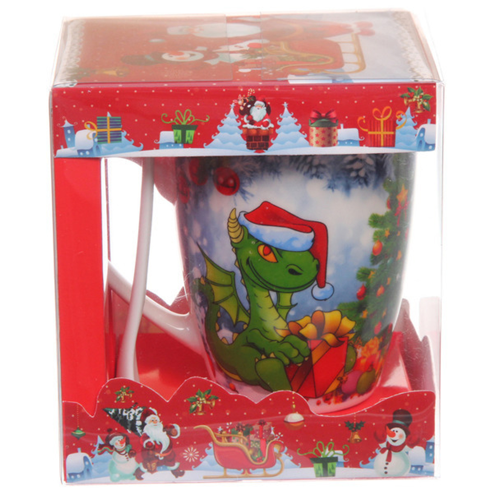 Кружка керамическая 370мл «Загадочный Дракон» с ложкой в подарочной коробке