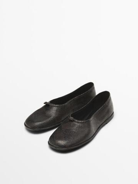 Massimo Dutti Кожаные балетки с узлом, коричневый