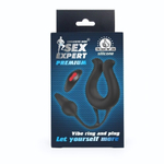 Черная вибронасадка Sex Expert с анальной втулкой (Цвет: черный)