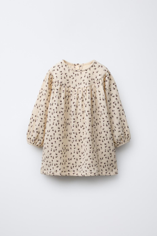 ZARA ПЛАТЬЕ С ЦВЕТОЧНЫМ ПРИНТОМ, ЭКРЮ