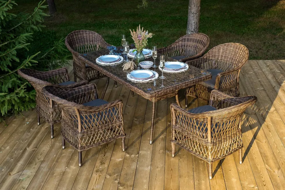 "Амароне" обеденная группа из искусственного ротанга на 6 персон, цвет коричневый