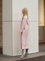 Женское серое пальто на запах с поясом