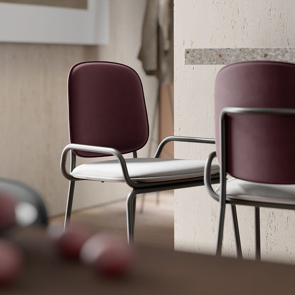 Стул барный Ror, 2 Frame, велюр, черный/пурпурный/серый