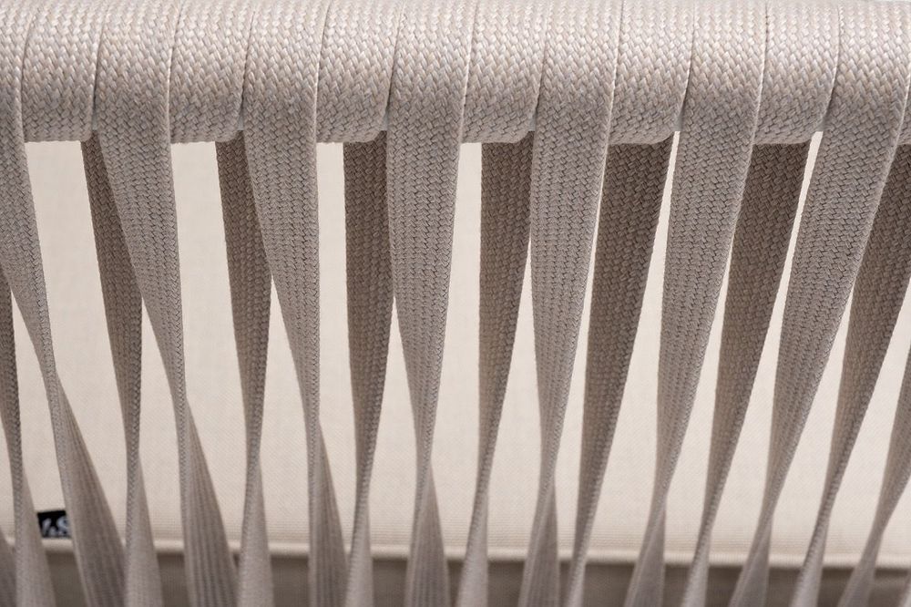 "Касабланка" диван 2-местный плетеный из роупа, каркас алюминий белый муар, роуп бежевый 20мм, ткань бежевая 035