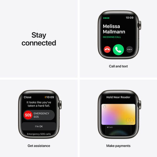 Умные часы Apple Watch Series 7 GPS + Cellular 45mm Stainless Steel with Graphite Milanese Loop, миланская петля графит (MKJJ3, MKL33)