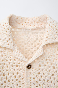 ZARA РУБАШКА ИЗ КРУЖЕВА КРОШЕ, ЭКРЮ/ЧЕРНЫЙ