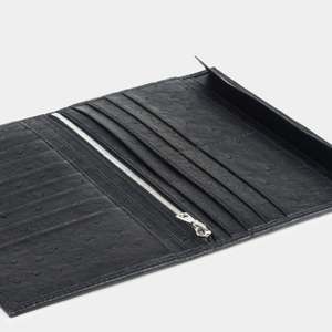 Кошелек мужской кожаный, страус черного цвета