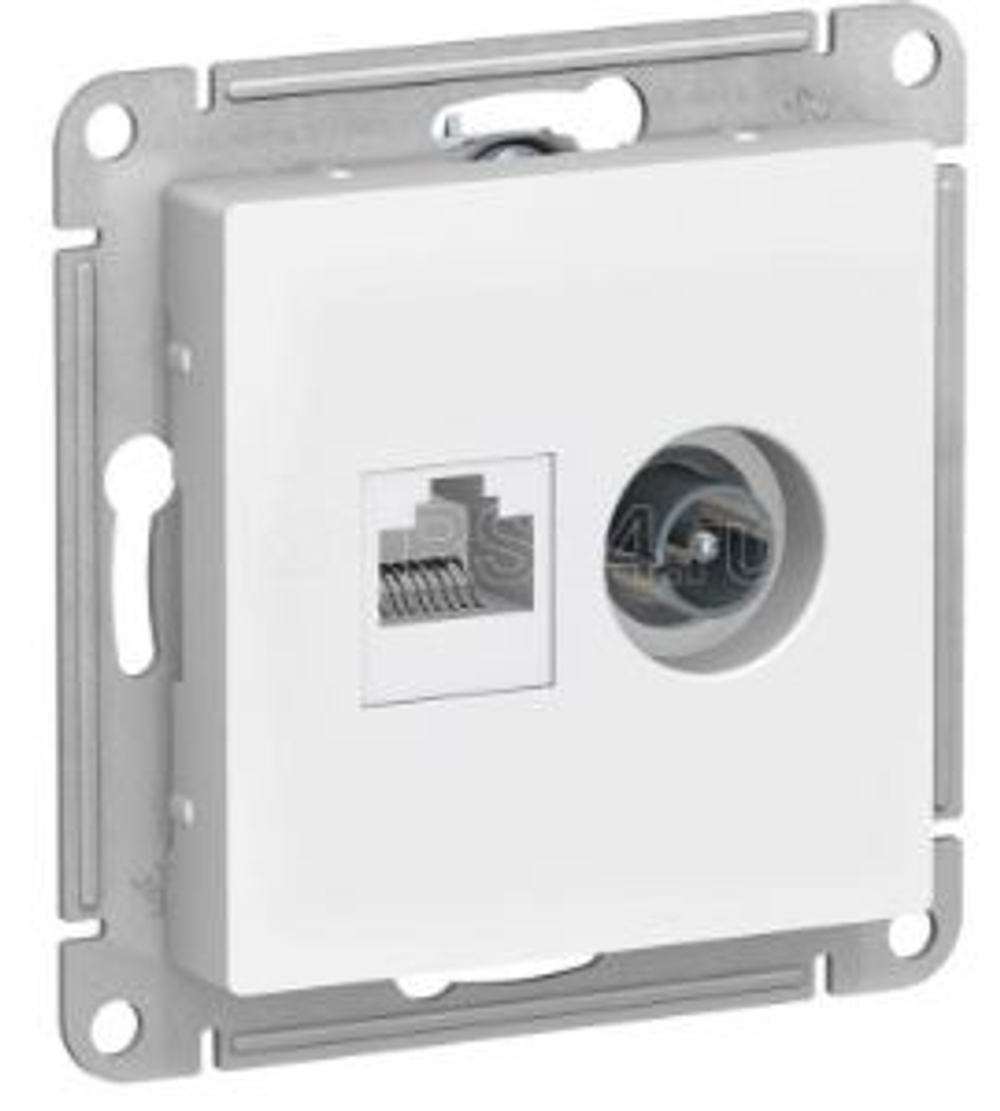 Розетка компьютерная + телевизионная 2-м AtlasDesign RJ45 кат.5E + TV механизм бел. SE ATN000189