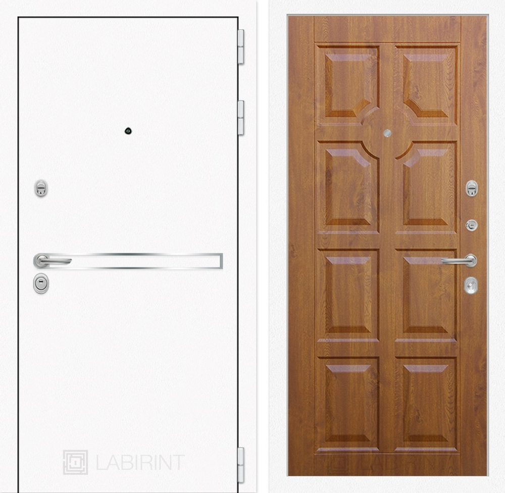 Входная металлическая дверь Лабиринт Лайн WHITE 17 Золотой дуб Винорит (Белые входные двери)