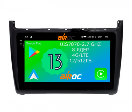 Магнитола для Volkswagen Polo 2009-2020 (черный) - Airoc 2K AU-3704 на Android 13, TS20, 12/512Гб, SIM-слот
