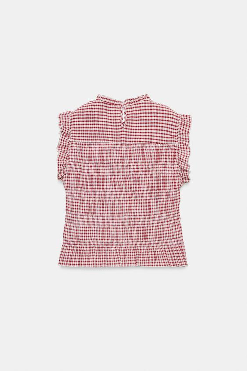 ZARA ТОП В КЛЕТКУ ВИШИ С ЭФФЕКТОМ ЖАТКИ, ЭКРЮ/ГРАНАТОВЫЙ