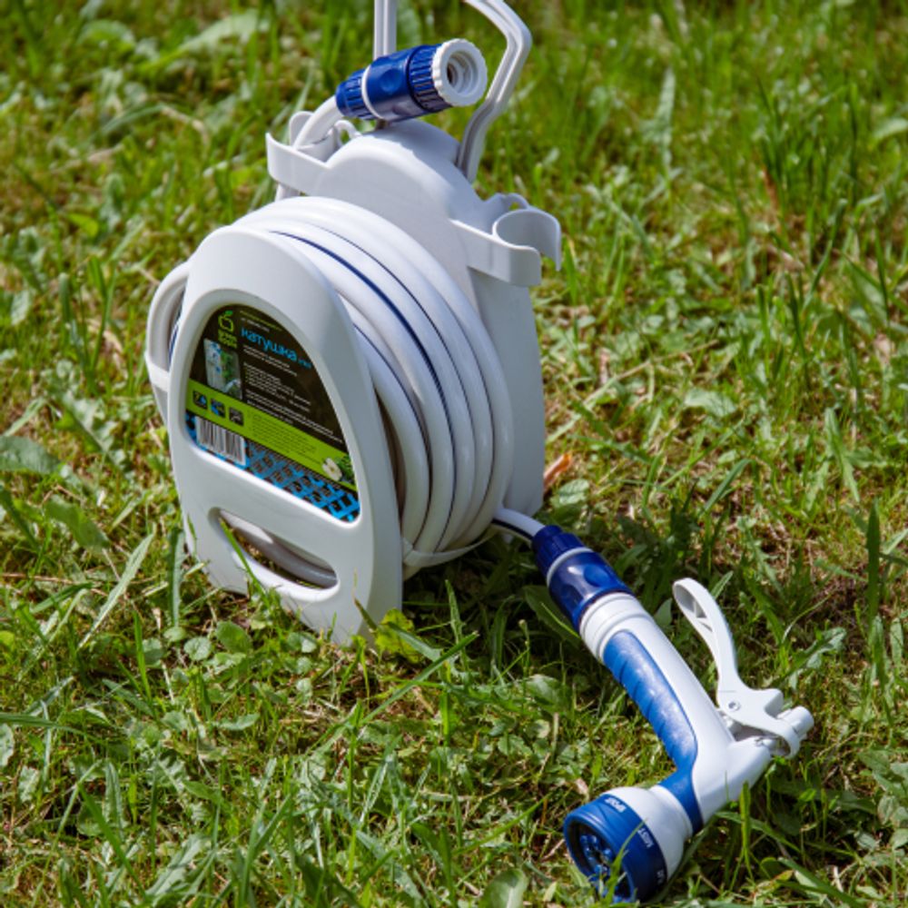 GWHR6-051 GREEN APPLE Катушка компактная (mini) с ручкой + шланг 9,5 мм х 10 м с пластик. пис | GREEN APPLE