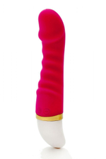 Красный изогнутый вибратор с ребрышками - 19 см. (Цвет: красный)