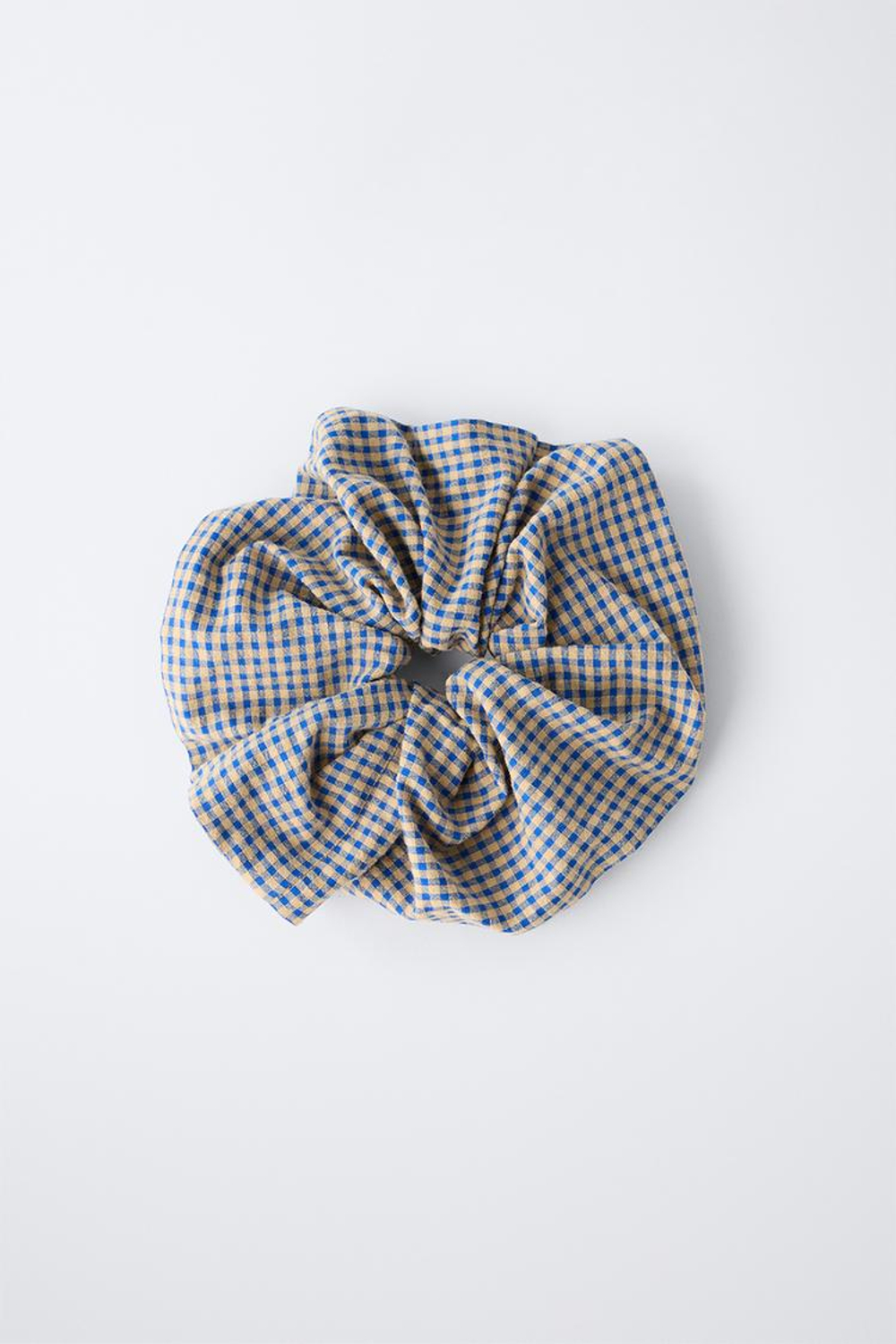 ZARA РЕЗИНКА ДЛЯ ВОЛОС В КЛЕТКУ ВИШИ, ЭКРЮ/СИНИЙ