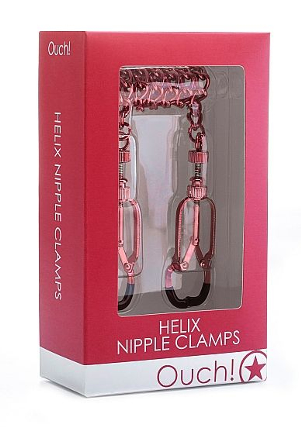 Красные зажимы на соски с цепочкой Helix Nipple Clamps (Цвет: красный)