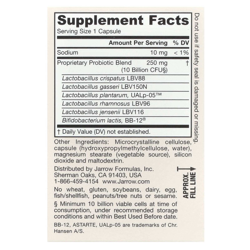 Jarrow Formulas, Vegan Fem Dophilus, улучшенный продукт, 10 млрд КОЕ (250 мг), 30 растительных капсул