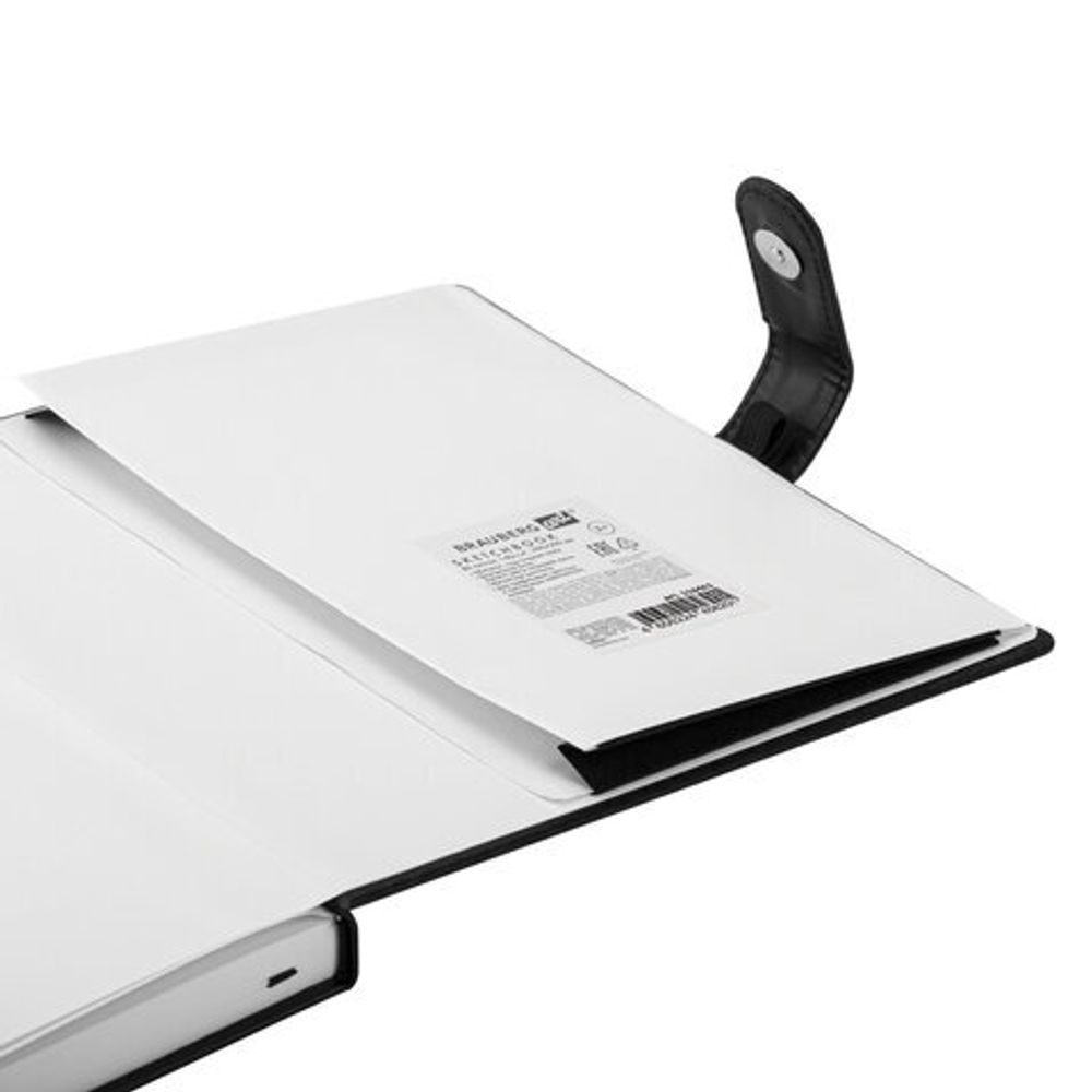 Скетчбук, белая бумага 140 г/м2 200х200 мм, 80 л., КОЖЗАМ, застежка, BRAUBERG ART CLASSIC, черный, 116463