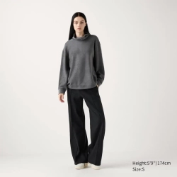 UNIQLO ФУТБОЛКА С ВЫСОКИМ ВОРОТНИКОМ ИЗ МЯГКОГО ФЛИСА В РУБЧИК, СЕРЫЙ