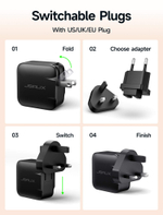 Зарядное устройство JSAUX CH6505 (PD 65W) для быстрой зарядки Steam Deck LCD/OLED, ASUS ROG Ally / ROG Ally X, Lenovo Legion Go, MSI Claw, Nintendo Switch/OLED/Switch 2, MacBook