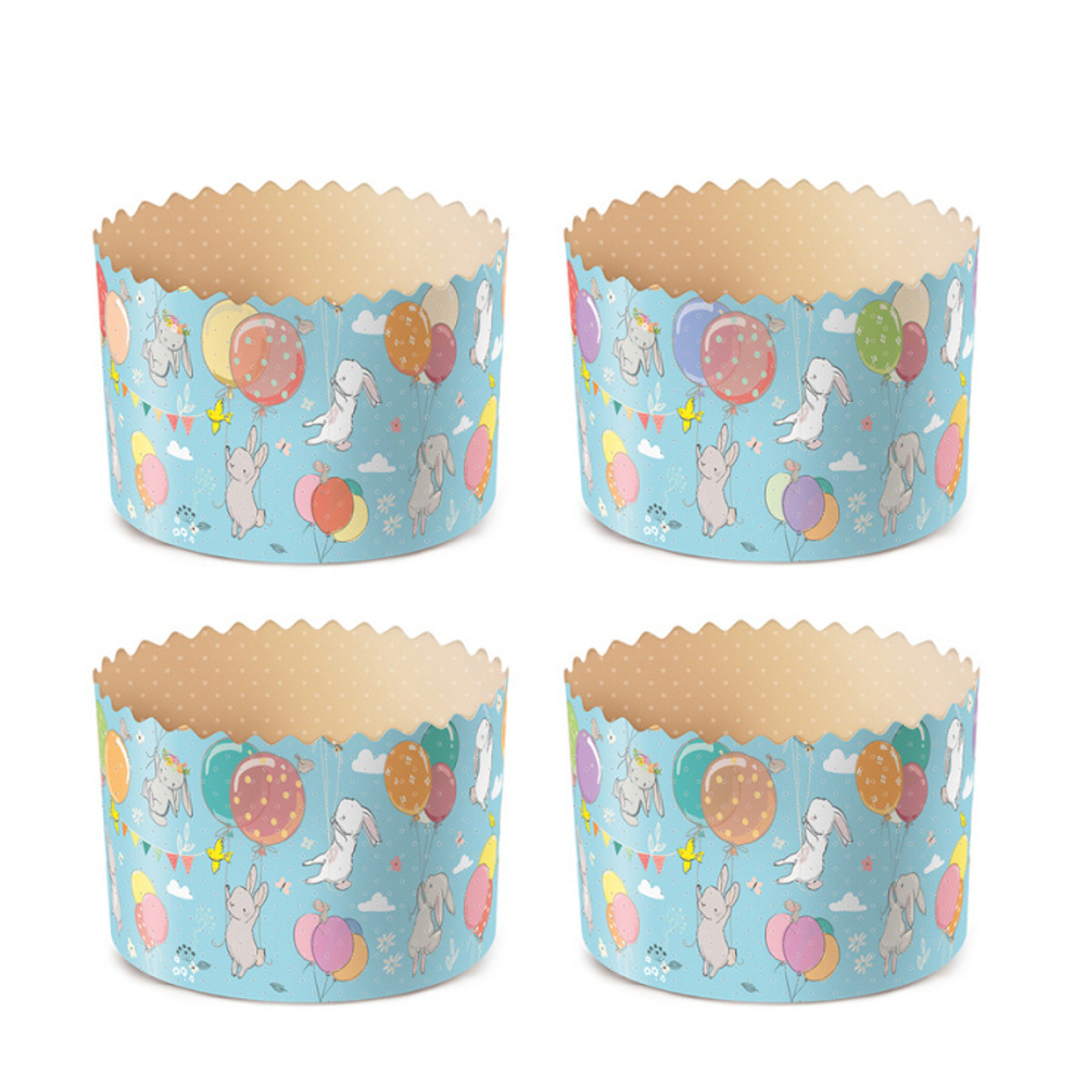 Форма бумажная для кулича d110*h85 мм ЗАЙЦЫ НА ШАРАХ