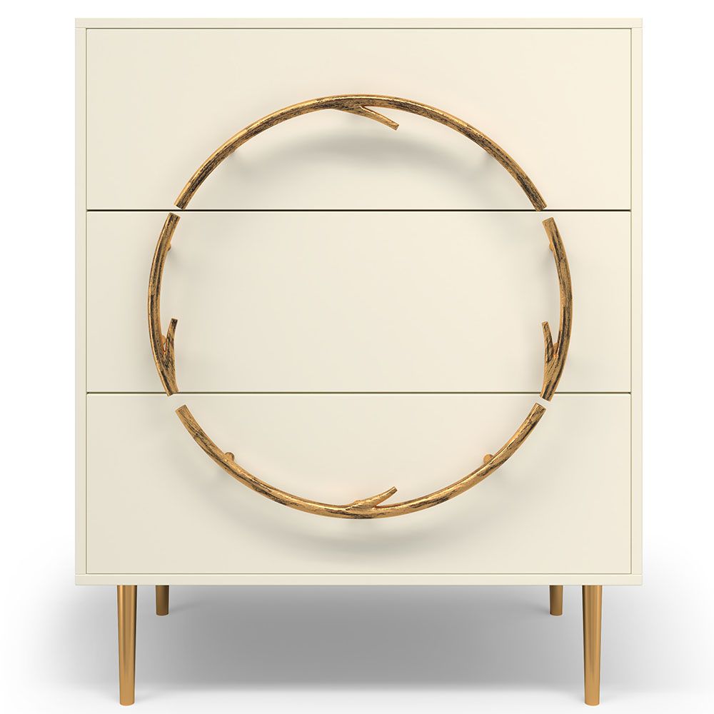 Комод Арт Колор matte Стайл Голд с 3 ящиками Кремовый белый матовый