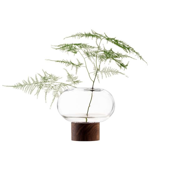 Ваза oblate, 13,5 см, прозрачная/орех