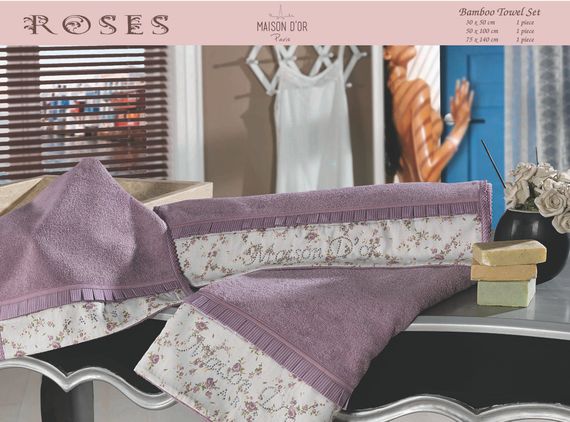 Набор полотенец  ROSES - РОСЭС 3пр 30х50 50х100 и 70х140 Maison Dor (Турция)