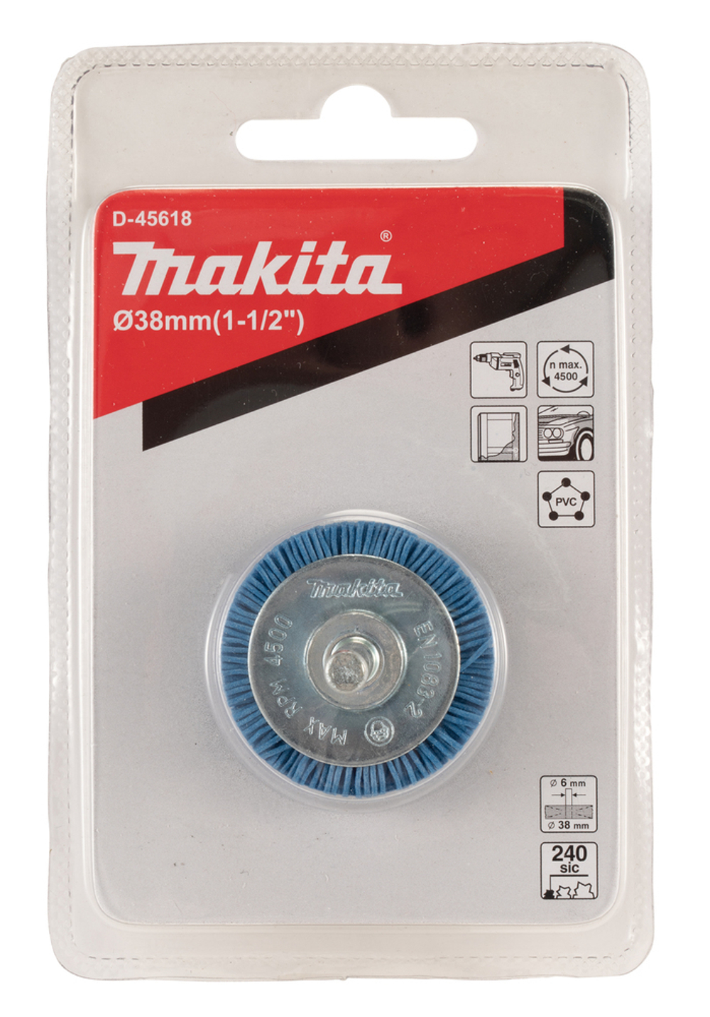 Щетка нейлоновая дисковая (d38 мм, синяя, G240, 6 мм) Makita D-45618 38 мм 240G Дисковая Нейлон Синяя Финишная полировка