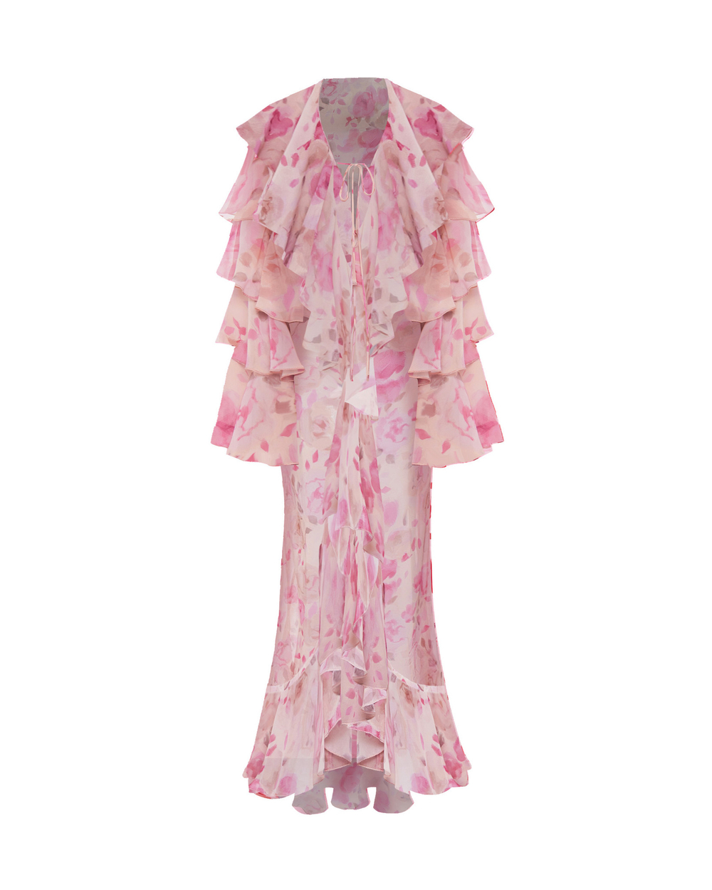 Платье макси из принтованного шифона с воланами