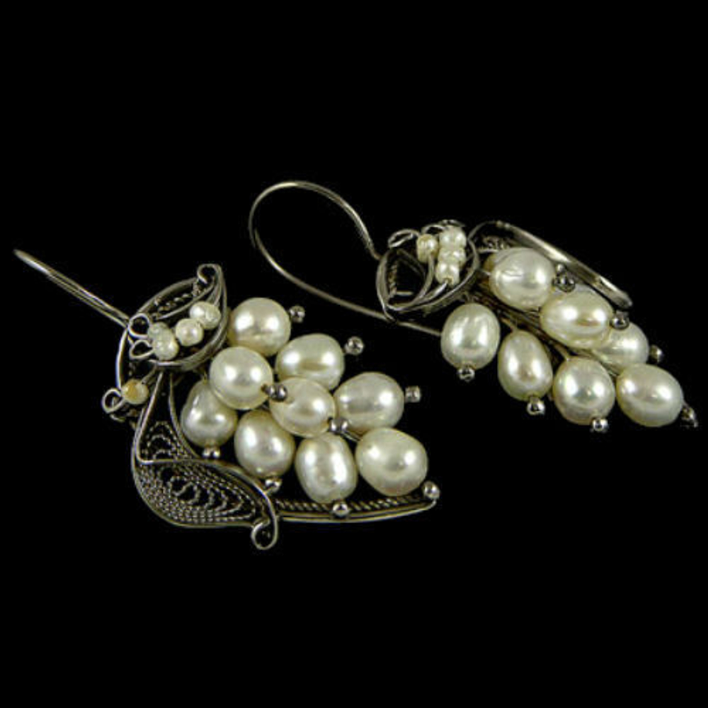 Серьги "Гроздь" жемчуг, скань асс.