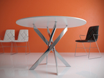 Стол обеденный Kenner R 1000 хром/ стекло белое глянец кухонный , для столовой, гостиной
