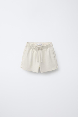 ZARA КОМПЛЕКТ ИЗ ФУТБОЛКИ И ШОРТОВ-БЕРМУДОВ В РУБЧИК HEAVY, ЭКРЮ