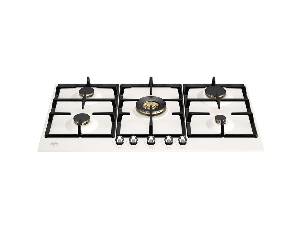 Встраиваемая газовая варочная панель Bertazzoni, с конфоркой dual wok сбоку, 90 см Слоновая кость / хром