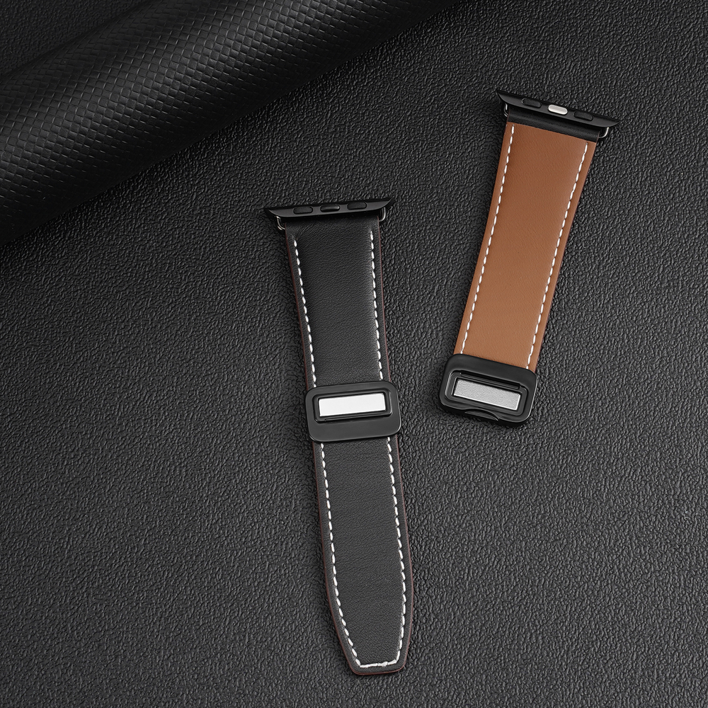 Ремешок из натуральной кожи черного цвета от Dux Ducis для смарт часов Apple Watch 42, 44, 45, 46, 49мм, серия YA Series