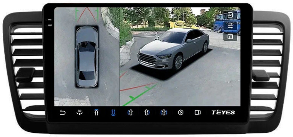 Магнитола для Subaru Legacy 4, Outback 3 2003-2009 (левый руль) - Teyes CC3-2K-360 монитор 9.5" 2K QLED на Android 10, 6Гб+128Гб, CarPlay, 4G SIM-слот, 4 камеры в комплекте