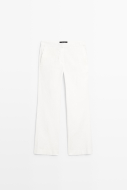 Massimo Dutti Брюки Kick Flare из льняной ткани, белый