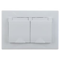 Розетка Intro Plano 1-210-01 двойная 2х2P+E Schuko с крышкой шторками 16А-250В гориз. СУ IP44 Plano белый | Intro Plano