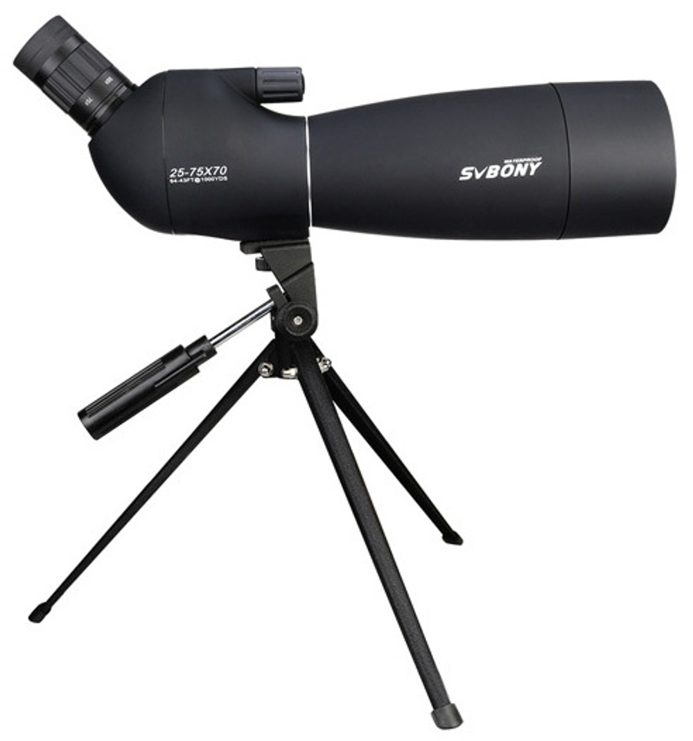 Зрительная труба SVBONY SV28 25–75x70 WP со штативом, черная