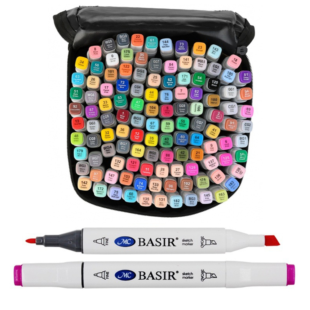 Маркер для скетчинга, двусторонние, Basir, четырёхгранные, 15 мм, спиртовые, 120 шт