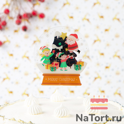 Топпер «Merry Christmas» волшебный шар (Санта с эльфами)