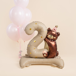 Цифра на 2 ГОДА "Бежевая с медвежонком" 89 см