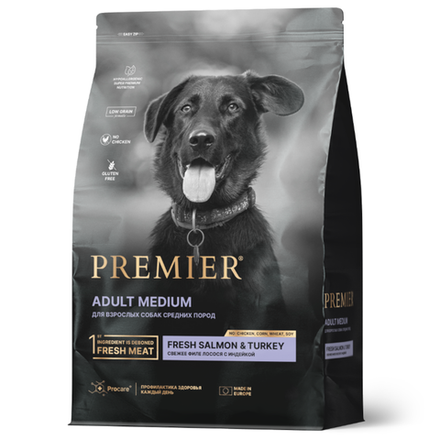 Premier Dog Salmon&Turkey Adult Medium д/с средних пород свежее филе лосося с индейкой 10 кг