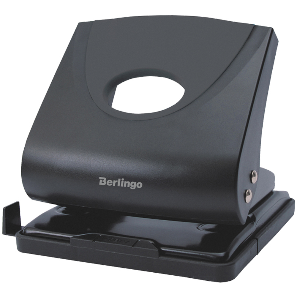 Дырокол Berlingo "Office Soft" 30л., пластиковый, черный, с линейкой И
