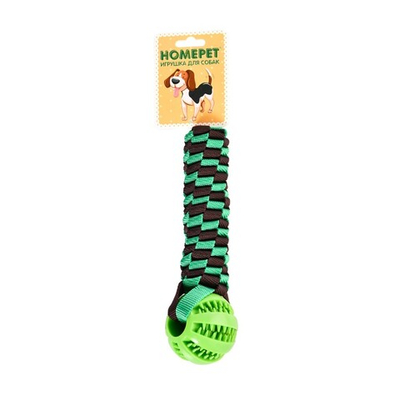 Игрушка "Мяч с отверстиями для лакомств на плетенке" 6х22 см - для собак (Homepet Dental Tpr)