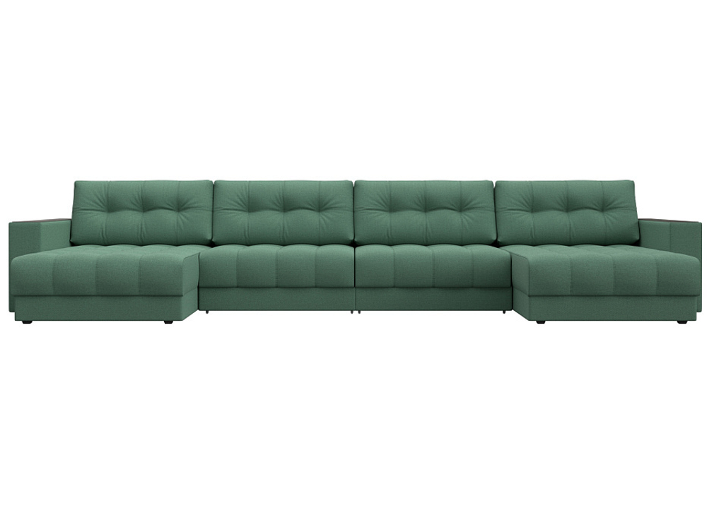 Диван П-образный с декором Лига-049 НПБ Лонг, Амур 11 РОГОЖКА зеленый