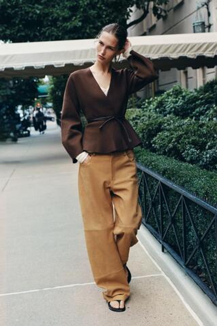 ZARA КАРДИГАН С ПОЯСОМ, ШОКОЛАДНЫЙ