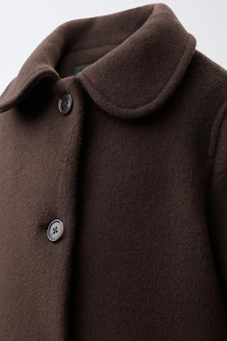 ZARA ДЛИННОЕ ПАЛЬТО ИЗ ШЕРСТИ И КАШЕМИРА, ШОКОЛАДНЫЙ