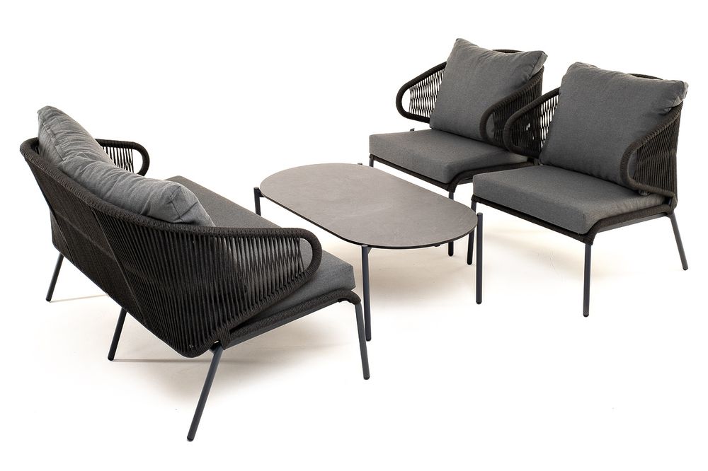 "Милан" лаунж-зона 4-местная плетеная из роупа (веревки), каркас алюминиевый темно-серый, роуп темно-серый