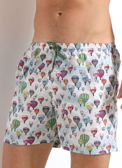 Мужские пляжные шорты с принтом в виде воздушных шаров (Размер: L) (Цвет: белый)
