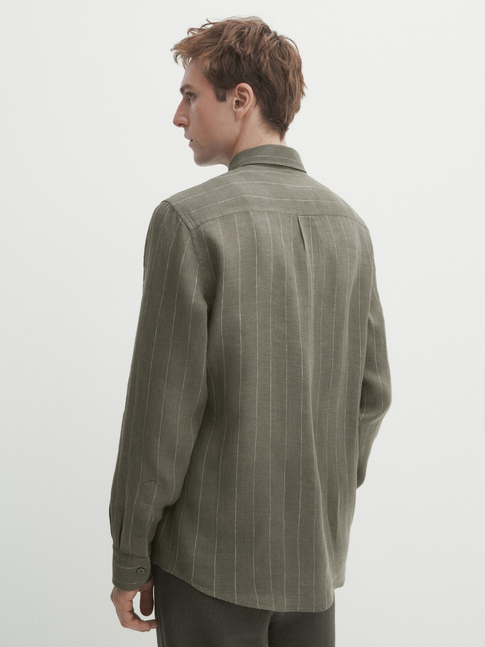 Massimo Dutti Рубашка из 100% льна в полоску, зеленый